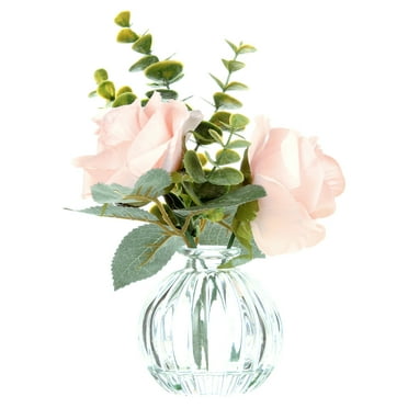 Mainstays 8" Tabletop Faux Rose Floral Arrangement in Clear Glass Bud Vase