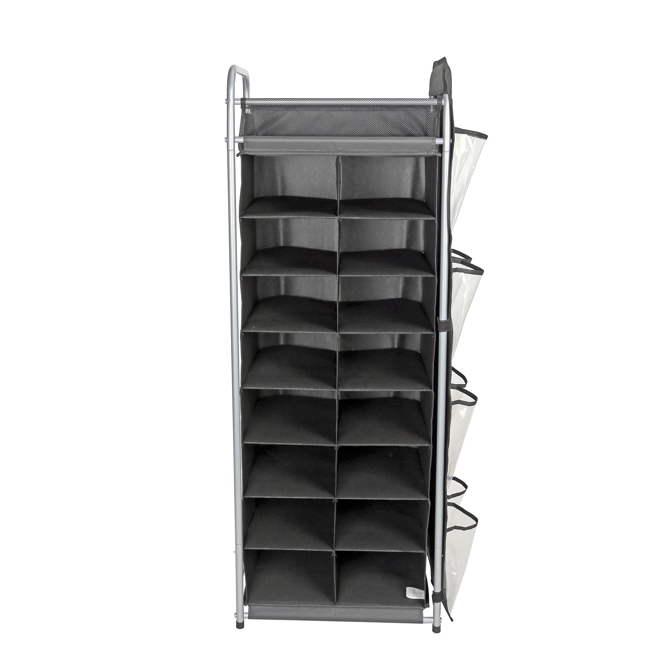 Mainstays 8 Tier 20 Pair Shoe Cubbies with Hanging Pocket Rich Black and Silver Adult and Child Walmart