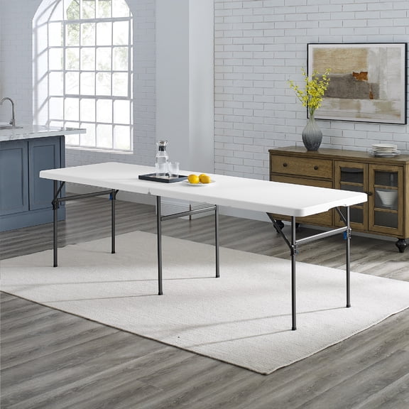 Mainstays 8 ft Fold-in-Half Folding Table, White, Indoor/Outdoor