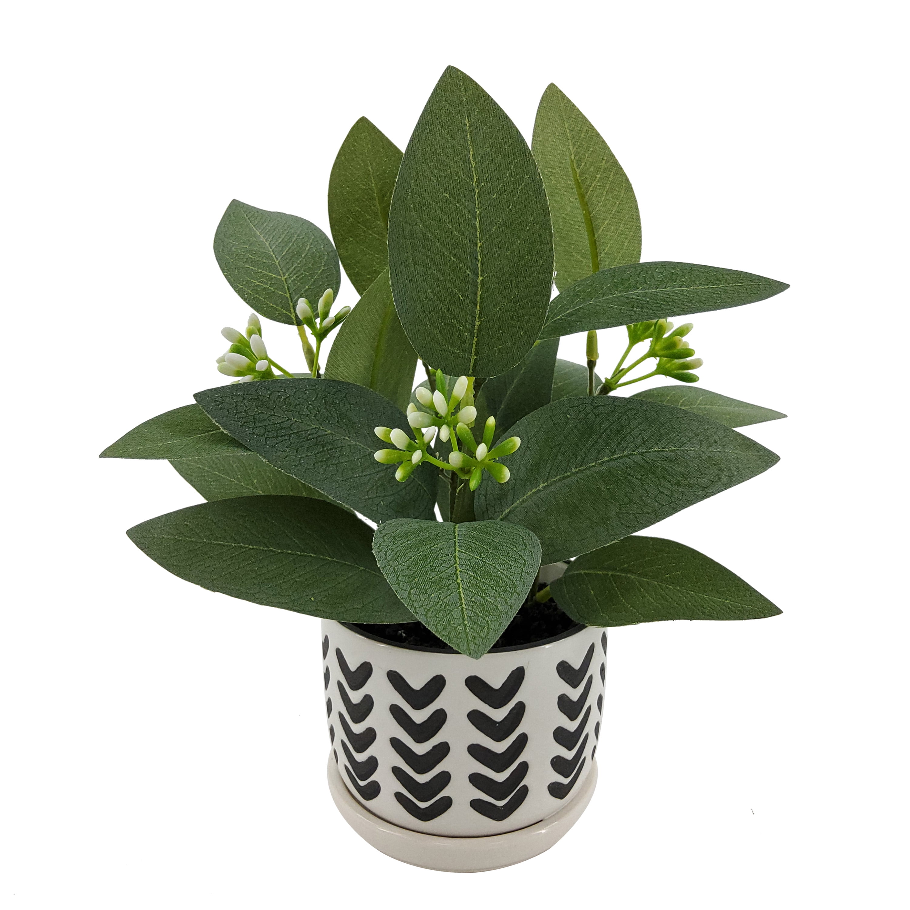 Mainstays Artificial Green Plant in Chevron Ceramic Pot, 8 Inches