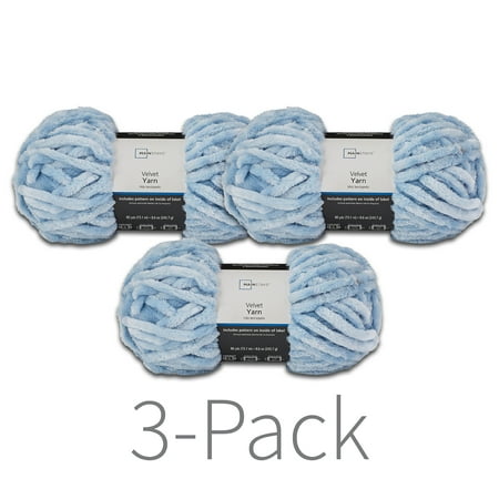 Mainstays 80 yd. Super Bulky Velvet Yarn, Blue Shell, 100% Polyester, Pack of 3