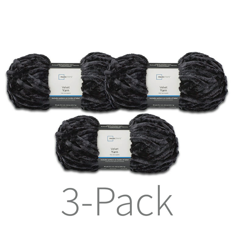 Mainstays 80 yd. Velvet Yarn, Super Bulky, Rich Black, 100% Polyester, Pack  of 3 