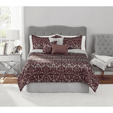 Mainstays 7-Piece Purple Damask Jacquard Comforter Set, Full/Queen, Adult