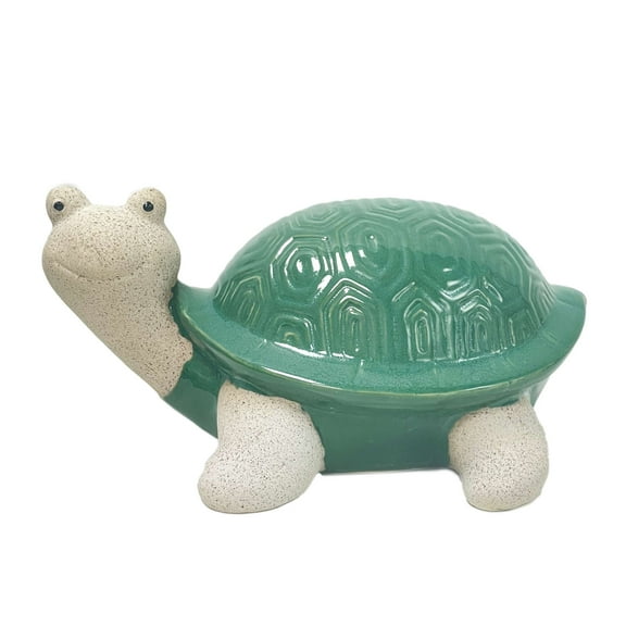 Mainstays 8 inch Ceramic Turtle Garden Decor Ceramic Statue Ornament Green Wave Shell Smiling