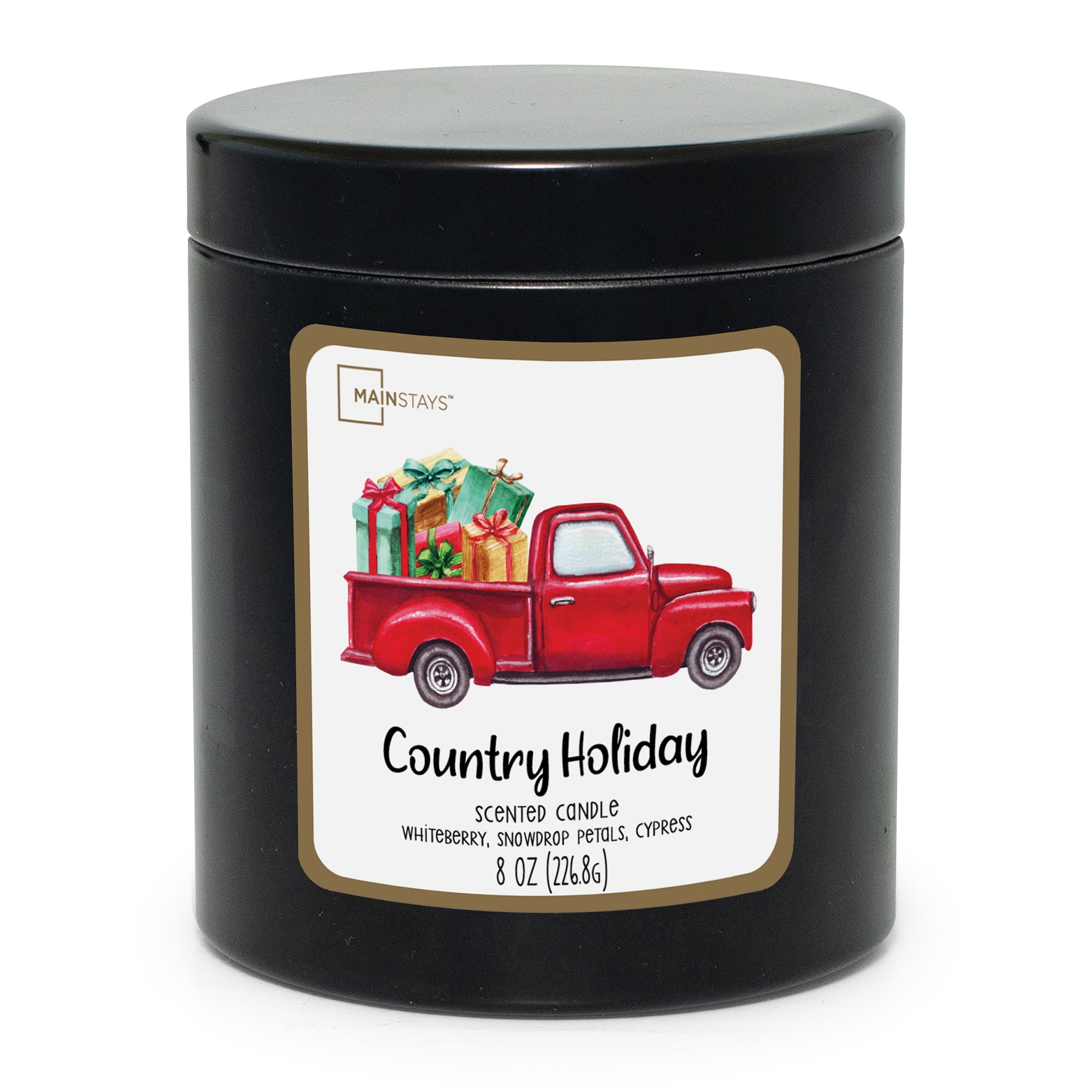 Mainstays 8oz Black Tin Candle, Country Holiday