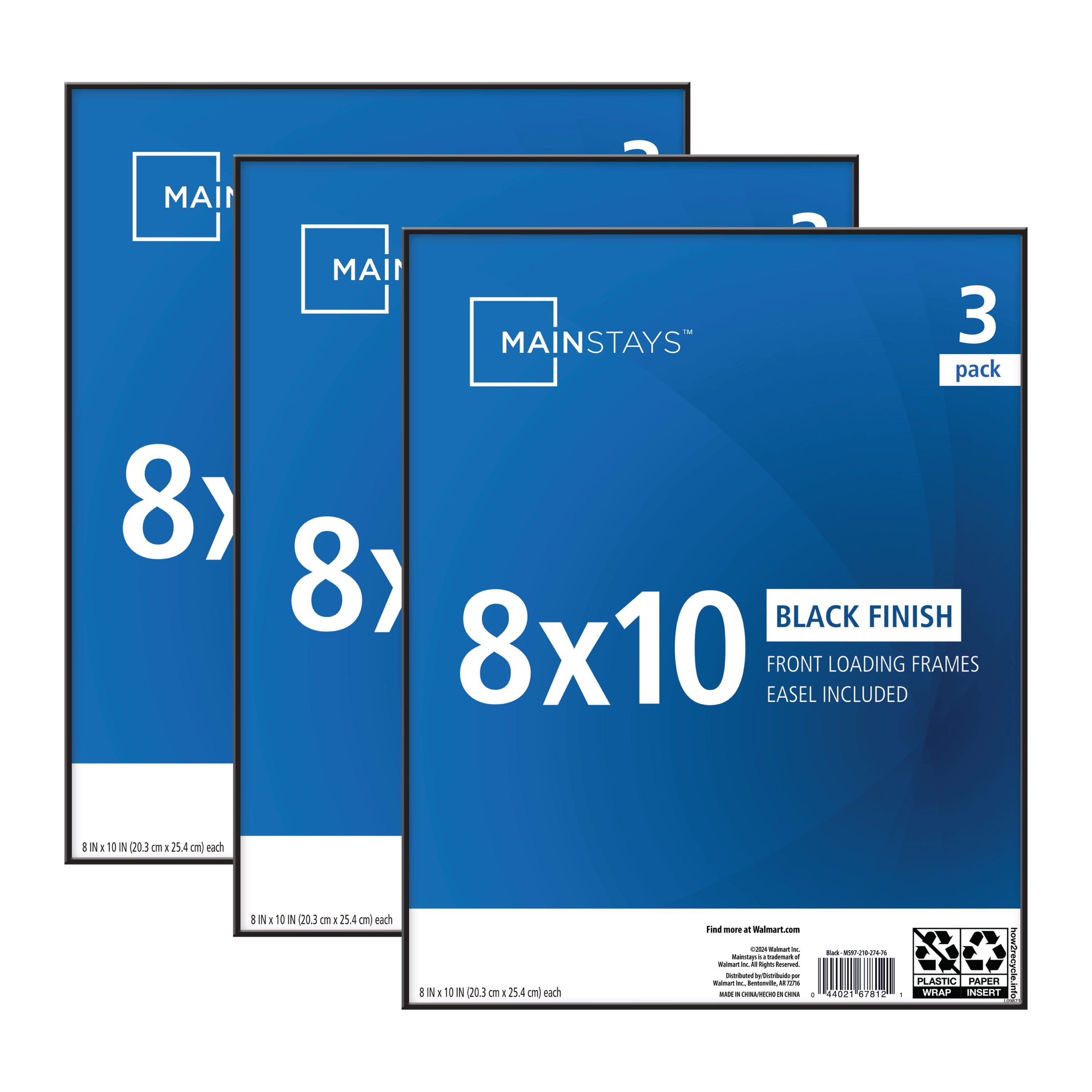 Mainstays – 8x10 Picture Frame – Black Front Loading Wall or Tabletop Photo Frame, Set of 3