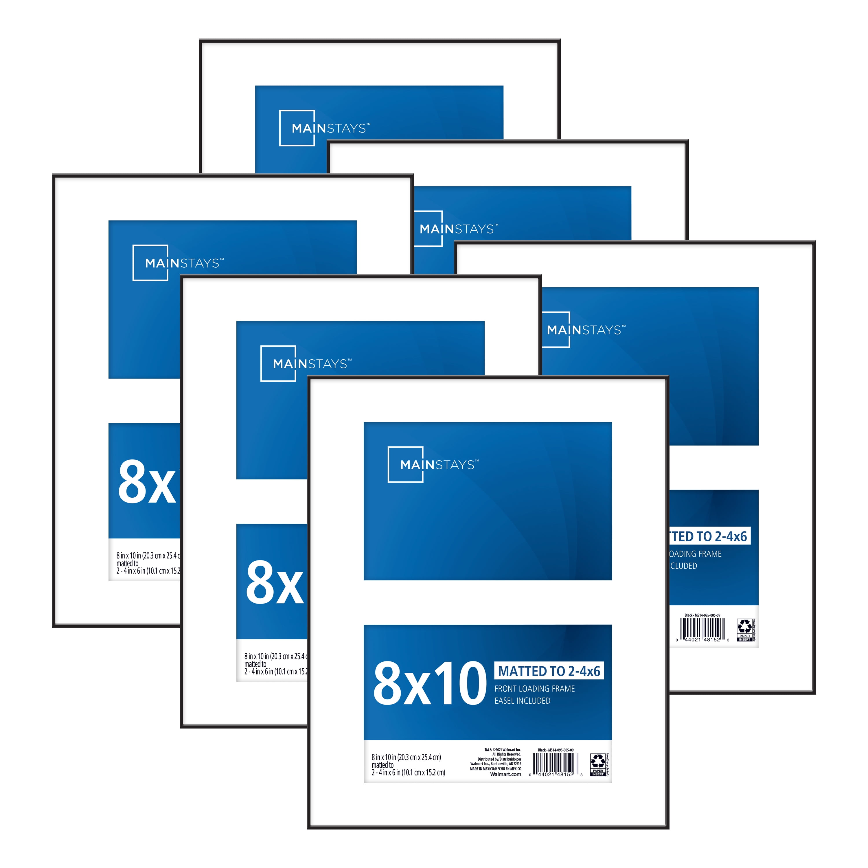 Mainstays 8x10 Matted To 4x6 2 Opening Front Loading Frames Black Set 