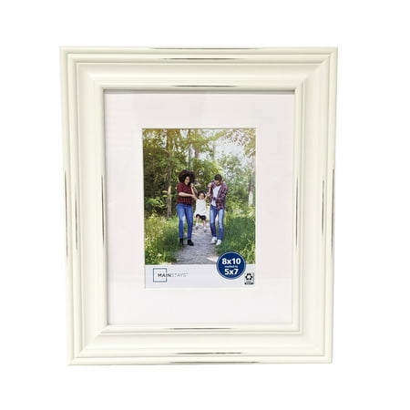 Mainstays – 5x7 Picture Frame – Distressed White Matted Tabletop & Wall Photo Frame