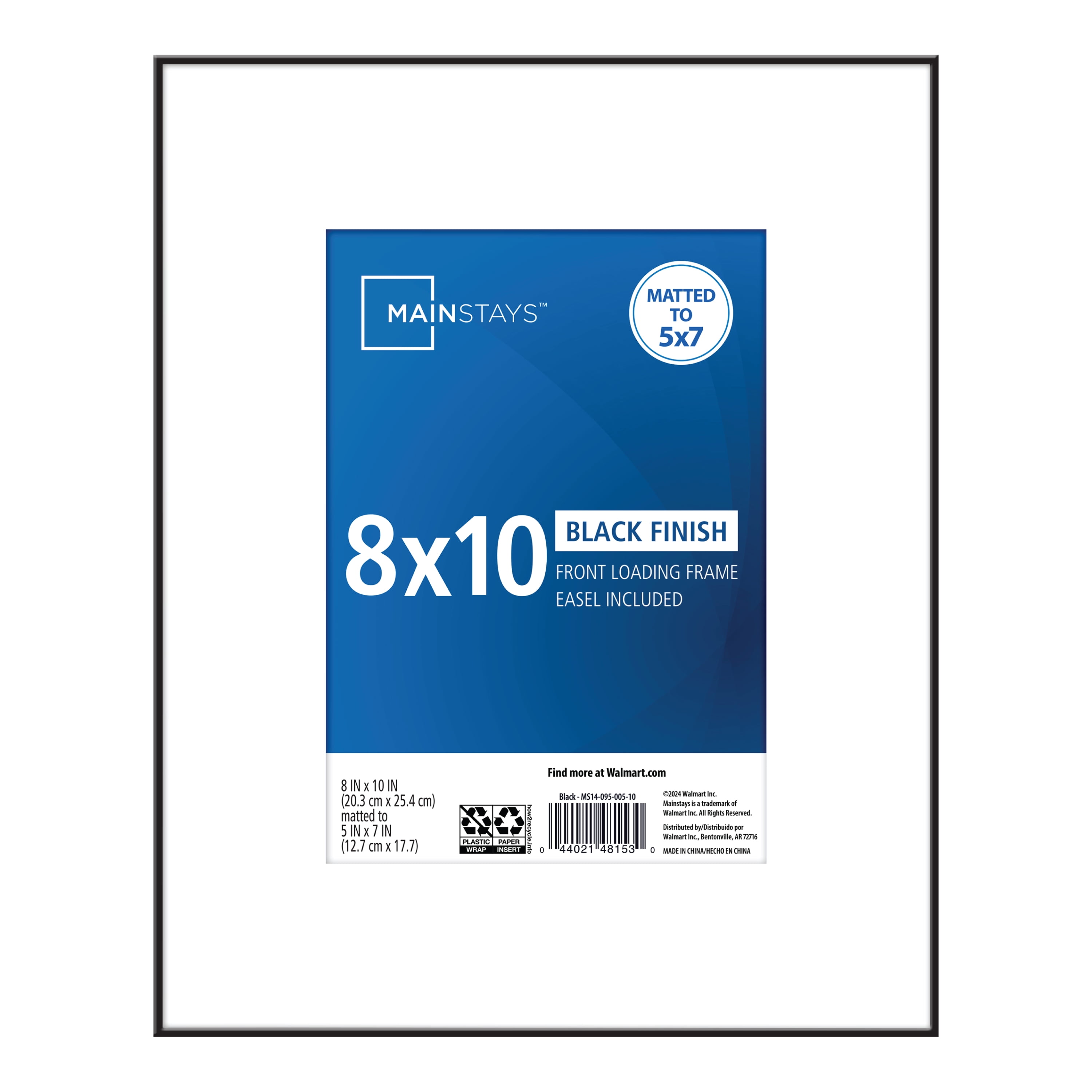 Mainstays 8x10 Matted to 5x7 Front Loading Basic Tabletop Picture Frame, Black