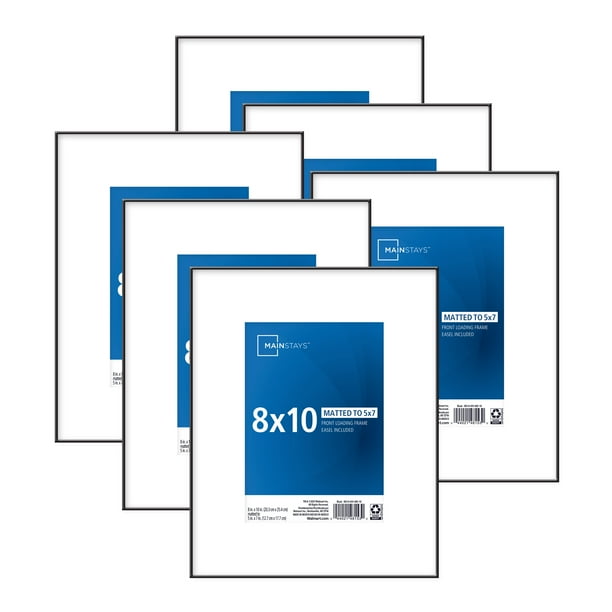 Mainstays 8x10 Matted to 5x7 Front Loading Picture Frames, Black, Set