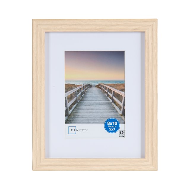 Mainstays 8x10 Matted to 5x7 Ribbed Tabletop Picture Frame, Natural