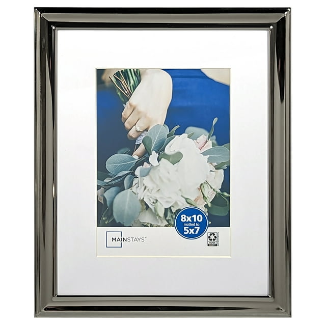 Mainstays 8x10 Matted to 5x7 Shiny Metal Tabletop Picture Frame, Silver