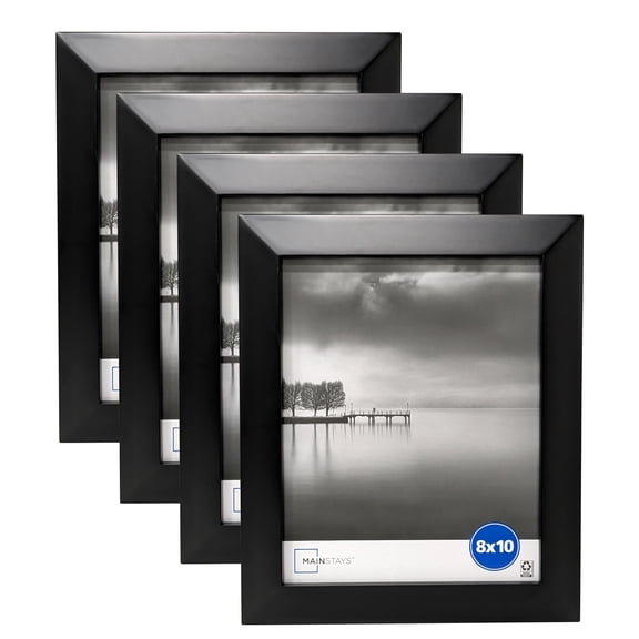 Mainstays 8x10 Wide Beveled Tabletop Picture Frame, Black, Set of 4