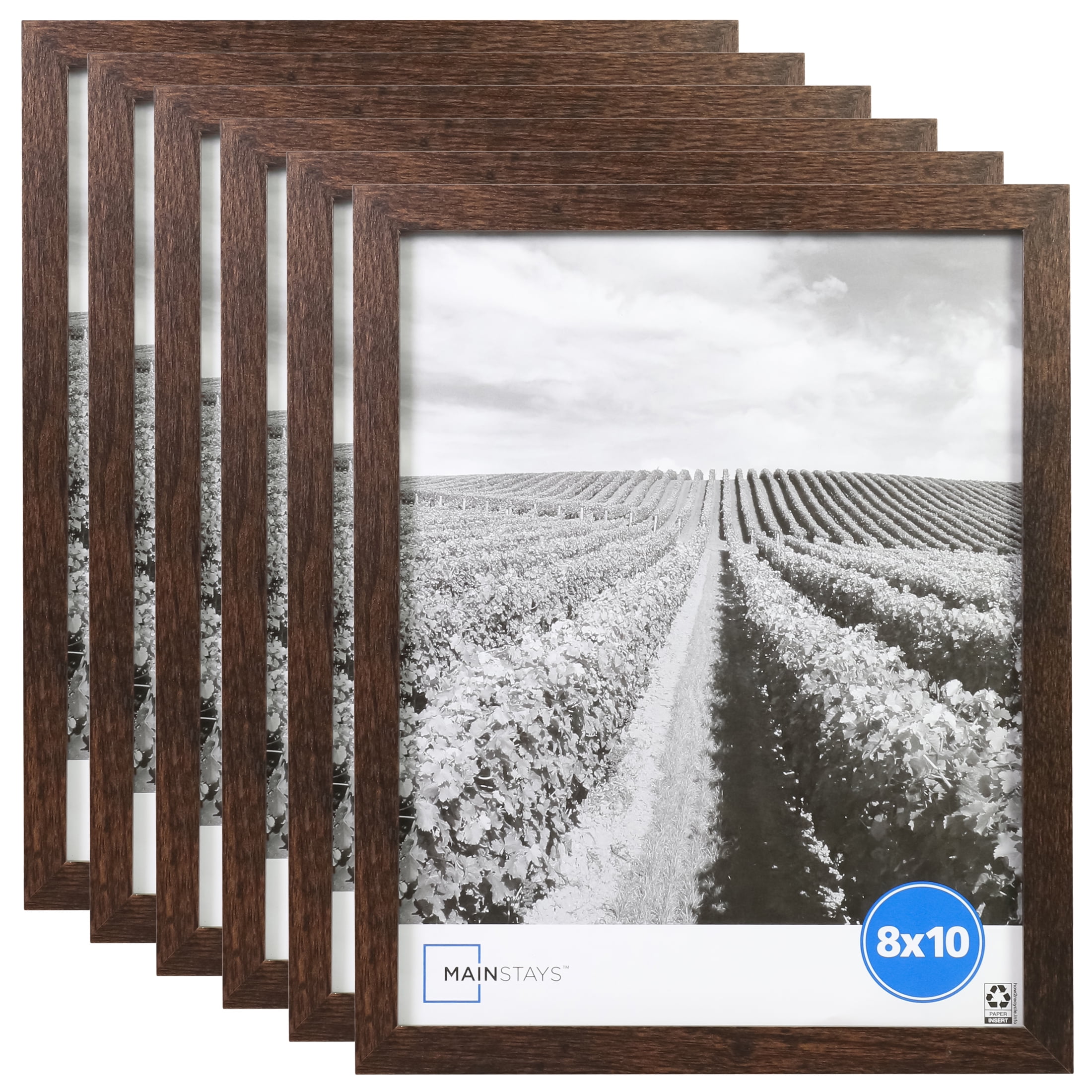 Mainstays 8x10 inch Brown 0.5" Gallery Wall Picture Frame, Set of 6