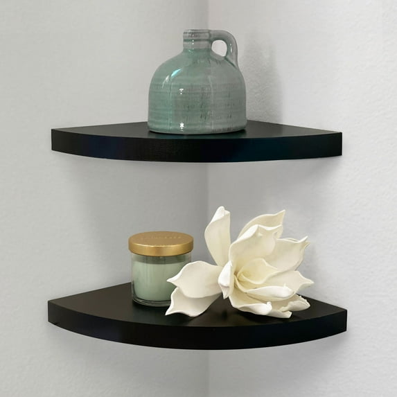Mainstays 9.45" Wood Round Corner Floating Shelf, Set of 2, Black