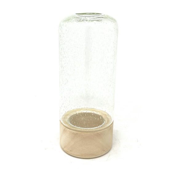 Mainstays 9.5" H Glass Container with Bubble Glass and Wood Base (9.5"H x 3.9"W x 3.9"D)