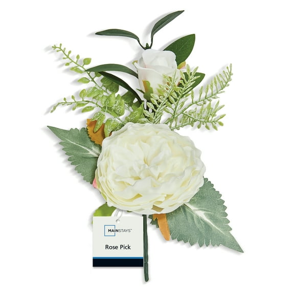 Mainstays 9" Artificial Mini White Cabbage Rose Bouquet Pick