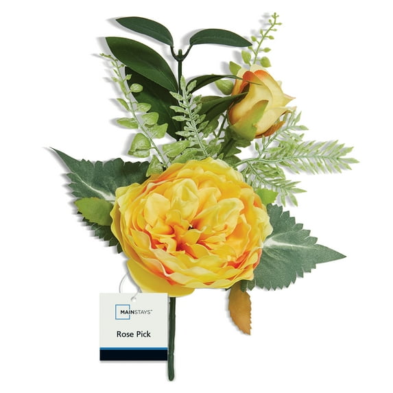 Mainstays 9" Artificial Mini Yellow Cabbage Rose Bouquet Pick
