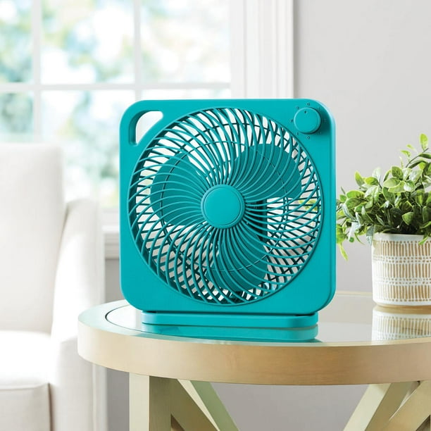 Mainstays 9 inch Personal Box Fan with 3 Speeds Teal