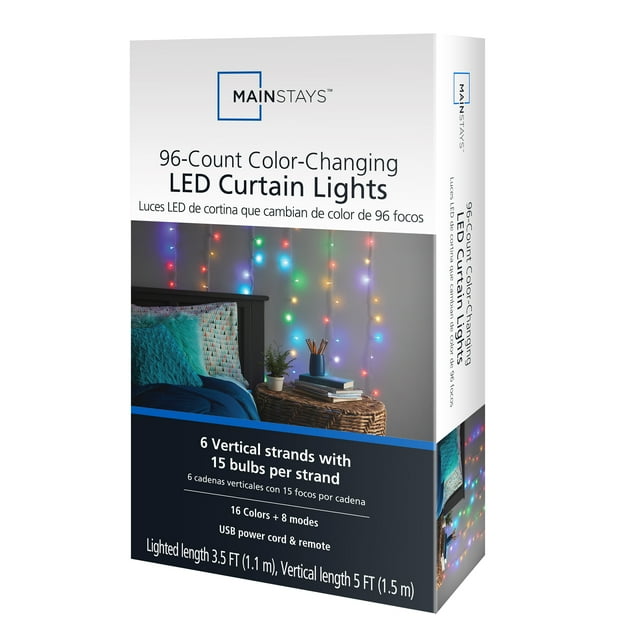 Mainstays 96Count ColorChanging LED Curtain Lights, 6 Vertical