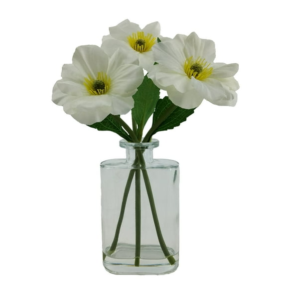 Mainstays 9in Indoor Artificial Magnolia in Glass, White Color.
