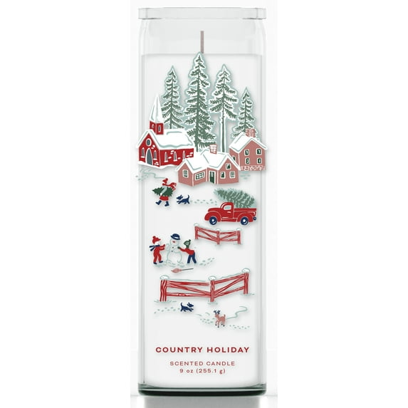 Mainstays Country Town Scented Candle, Holiday Pillar Candle, 9 oz