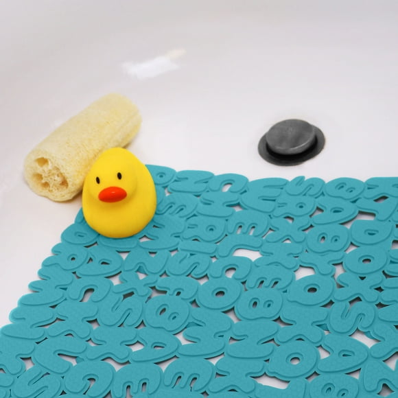 Mainstays ABC Rubber Bathtub Mat, Blue, 15" x 27", 100% GRS Material