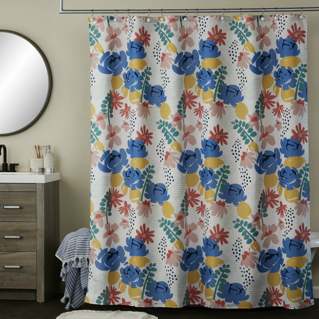Mainstays Abstract Floral Fabric Shower Curtain, 100% Polyester (20% ...
