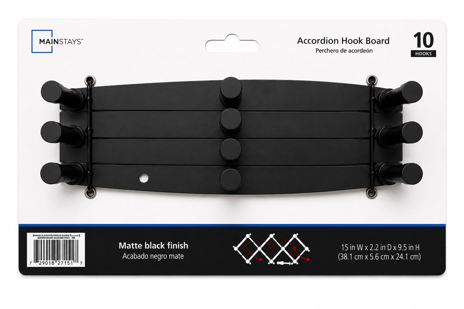 Mainstays Accordion Hookboard, Matte Black, 1Pack