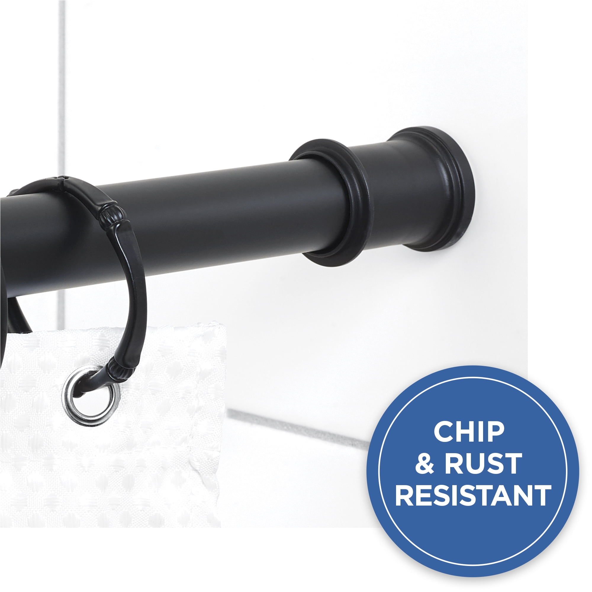Mainstays Adjustable Matte Black Steel Shower Curtain Rod, 44 - 72 