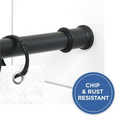 Mainstays Adjustable Tension Shower Curtain Rod, 44” - 72", No Drilling, Matte Black