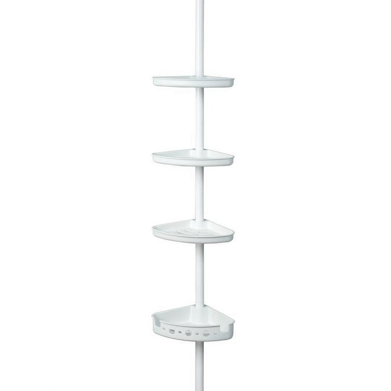 Mainstays Adjustable Tension Steel Shower Pole Caddy, 3 Shelves, 60 - 96,  White Finish
