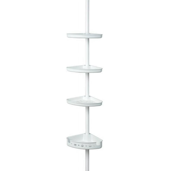 Mainstays Adjustable Tension Steel Shower Pole Caddy, 3 Shelves, White, 60" - 96"