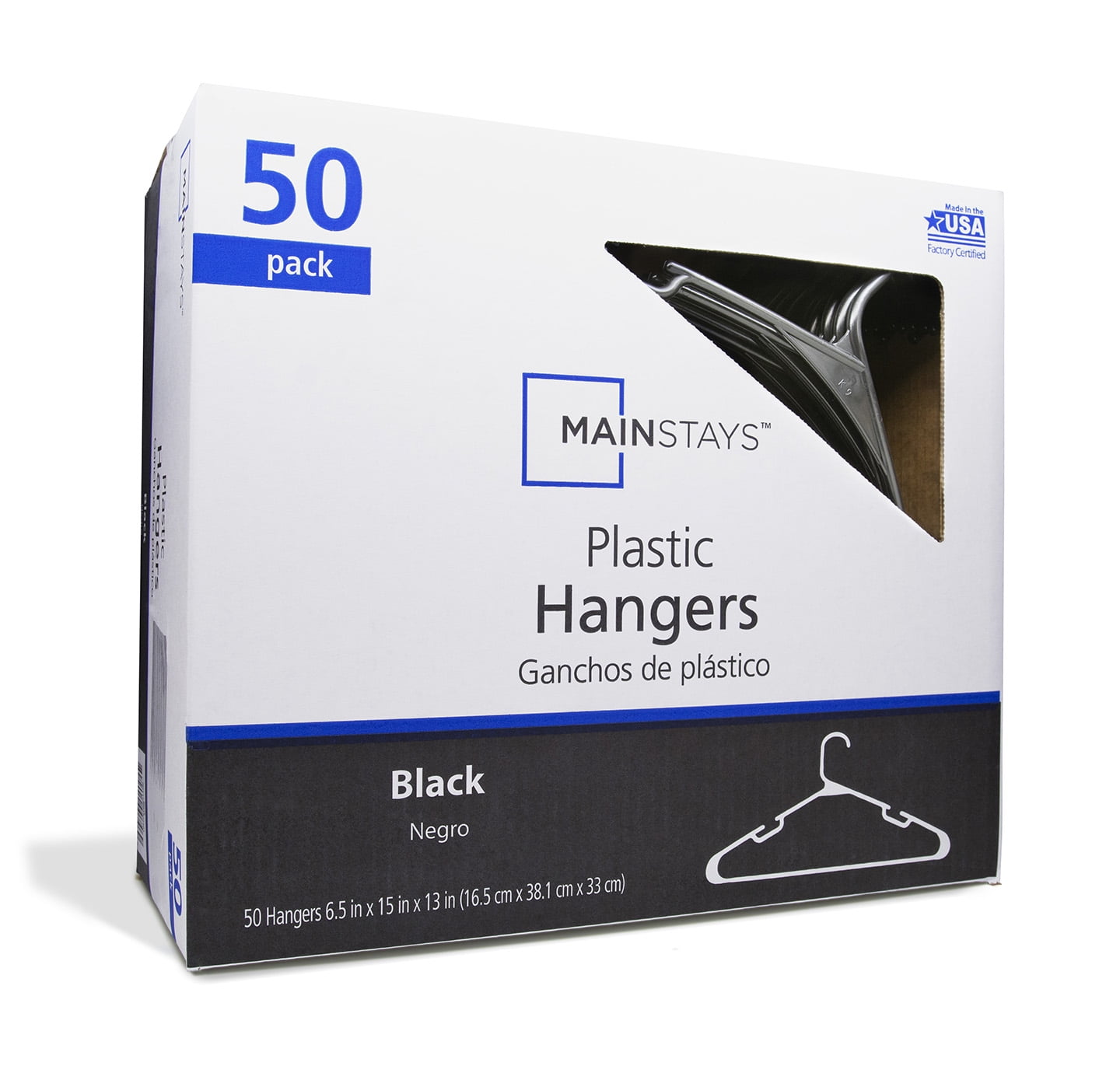 Mainstays Plastic Notched Clothing Hangers, 50 Pack, Black