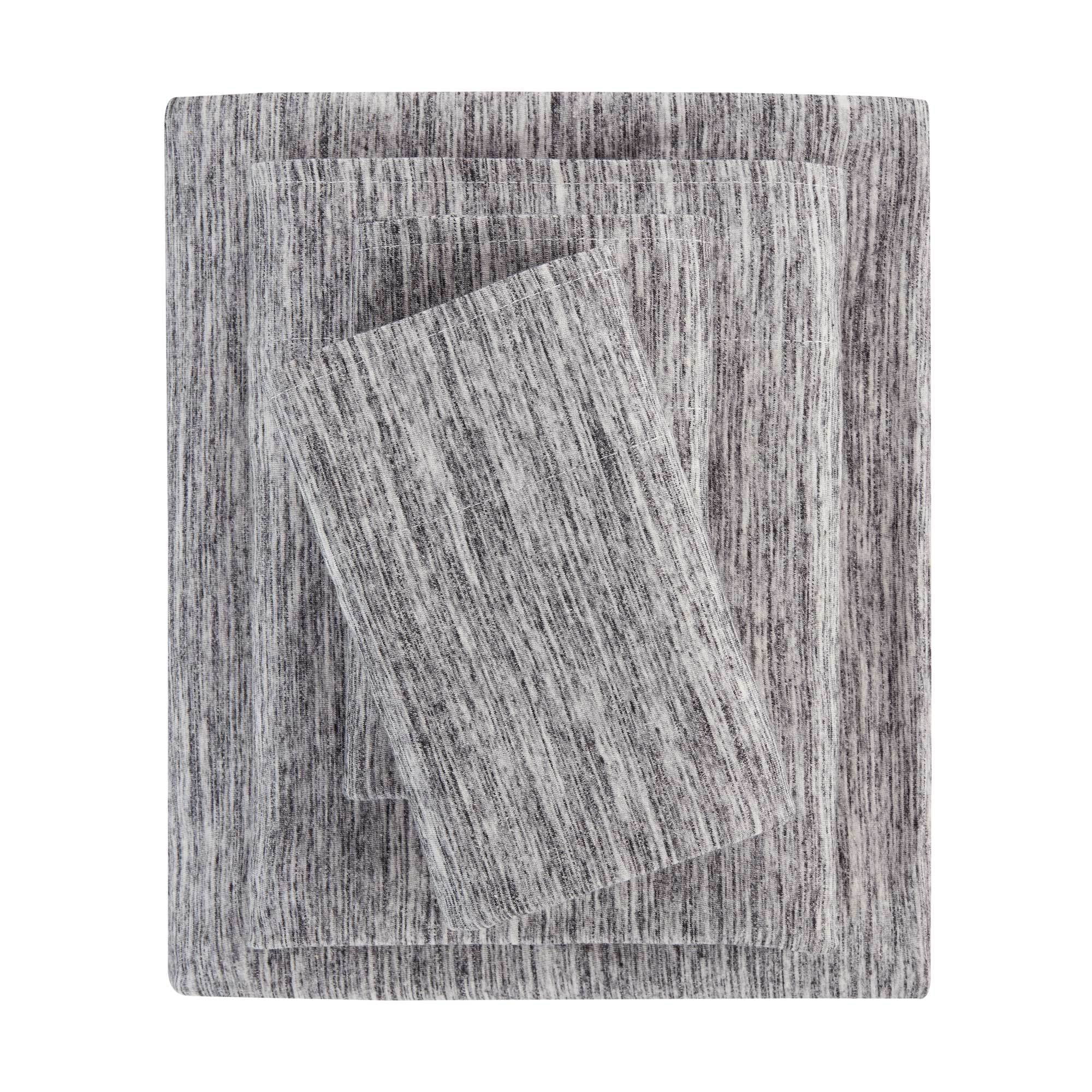 Mainstays Cotton Rich Extra Soft Jersey Bed Sheet Set, Full, Grey Spacedyed, 4 Pieces