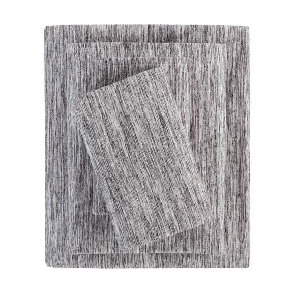 Mainstays Cotton Rich Extra Soft Jersey Bed Sheet Set, Full, Grey Spacedyed, 4 Pieces