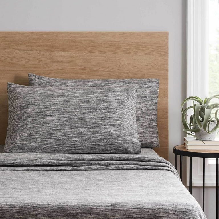 Mainstays Adult Extra Soft Jersey Bed Sheet Set Queen Grey SpaceDyed 4 Pieces Walmart