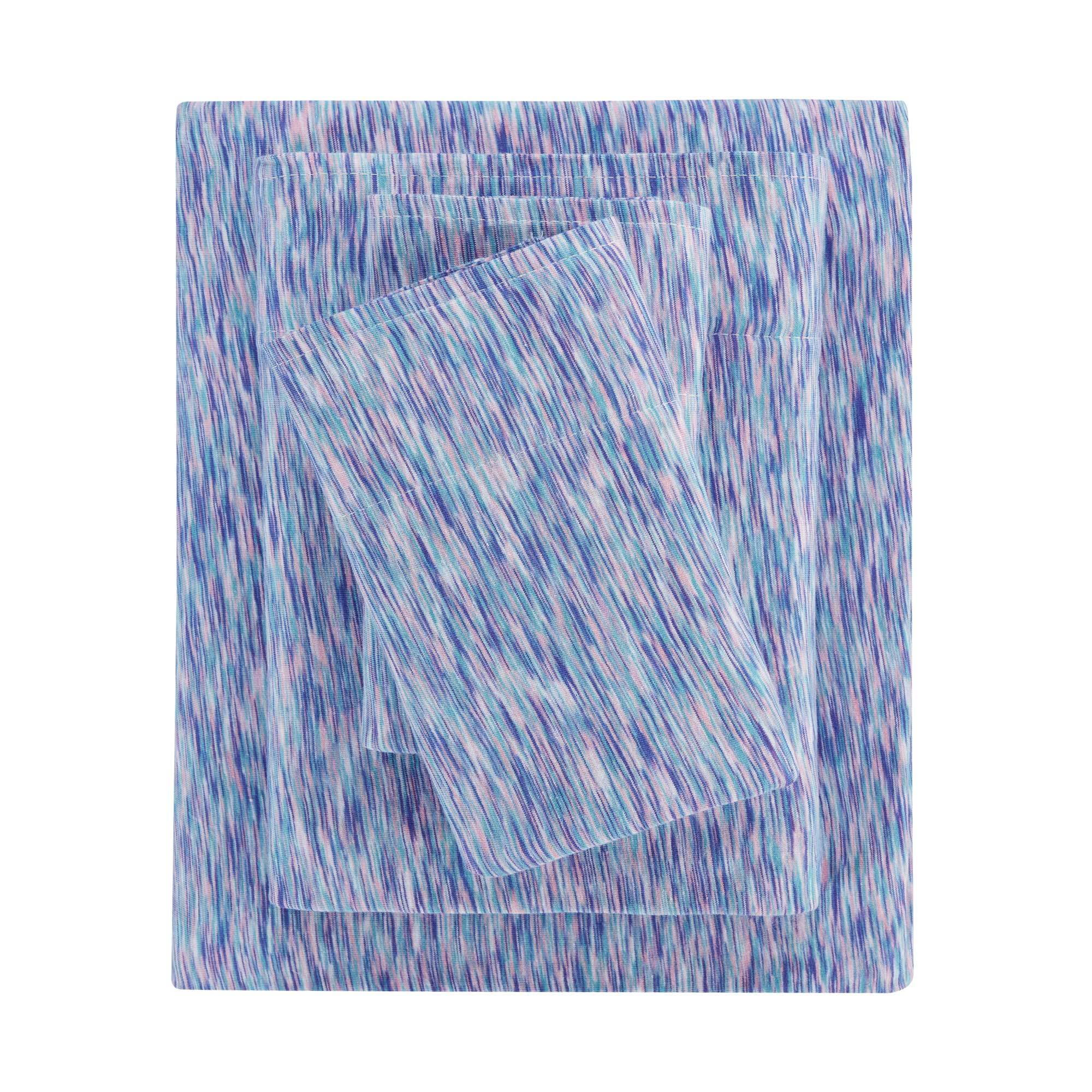 Mainstays 100% Cotton Extra Soft Jersey Bed Sheet Set, Queen, Purple Crackle, 4 Pieces