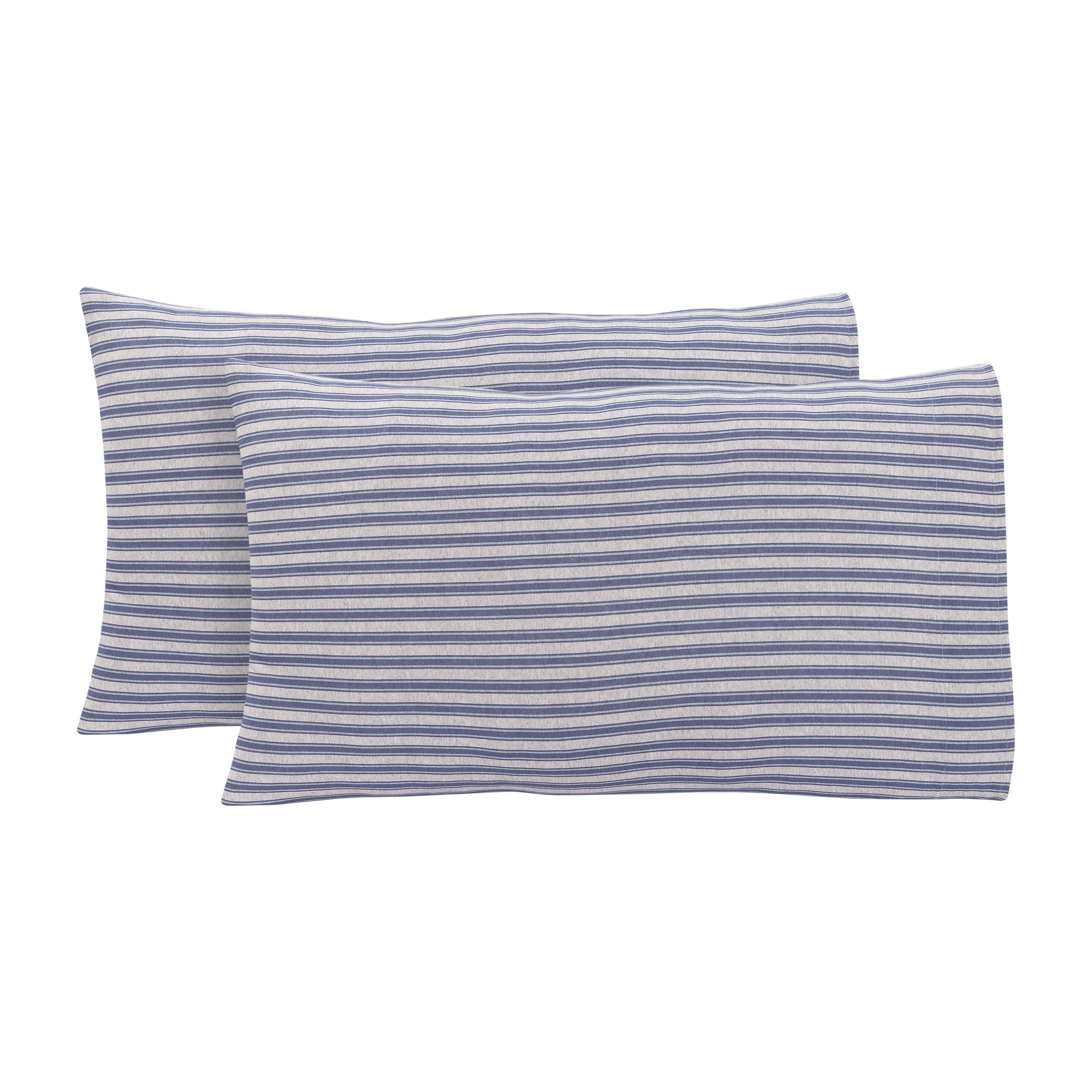 Mainstays Adult Jersey Extra Soft Pillowcase Set, Standard/Queen, Blue Stripe, 2 Piece