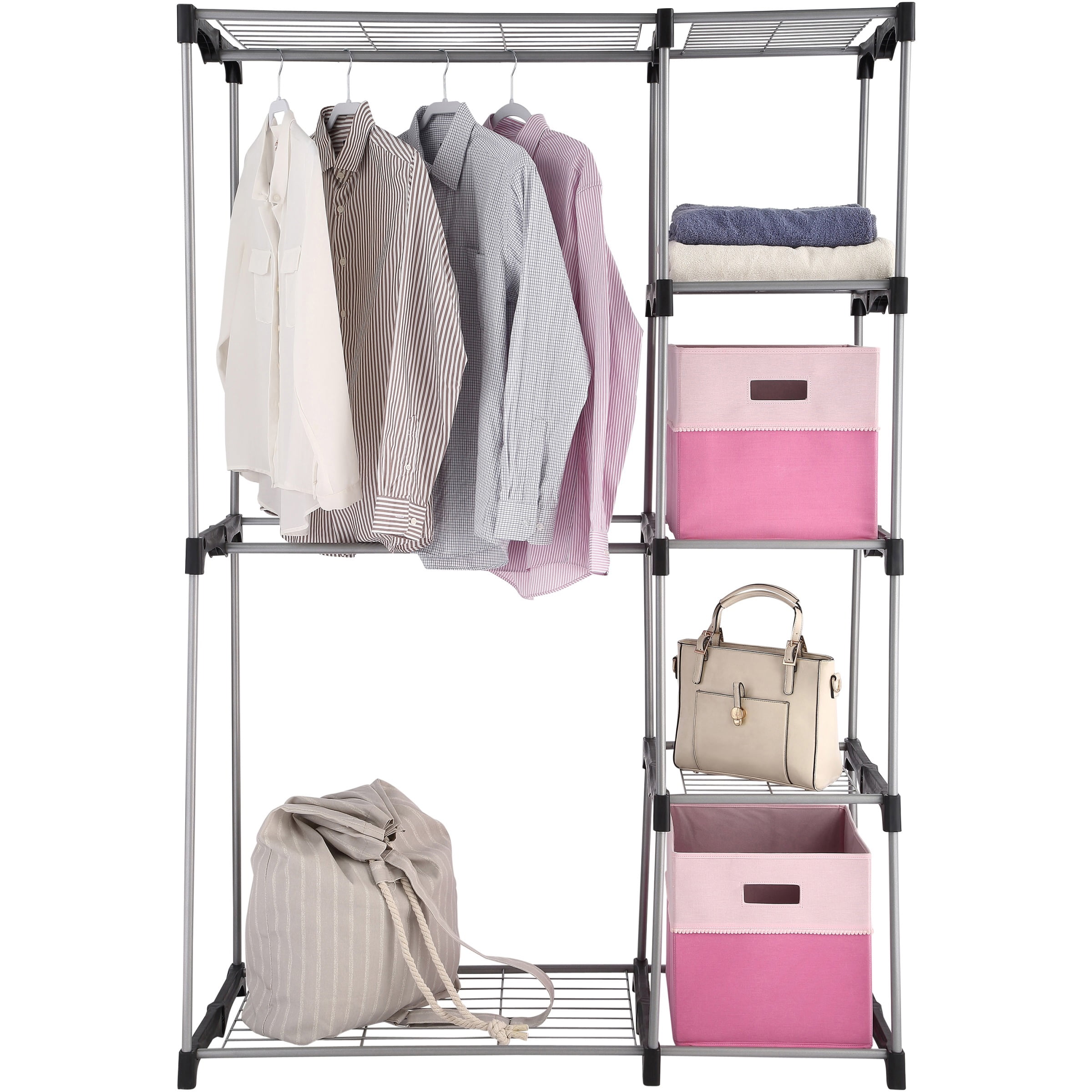 Gray Metal 2-Tier Wire Shelf Closet Organizer