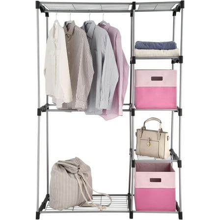 Mainstays 4-Shelf Closet Organizer System with Clothes Rack, 2-Tier, Metal Wire, Free Standing, Easy to Assemble