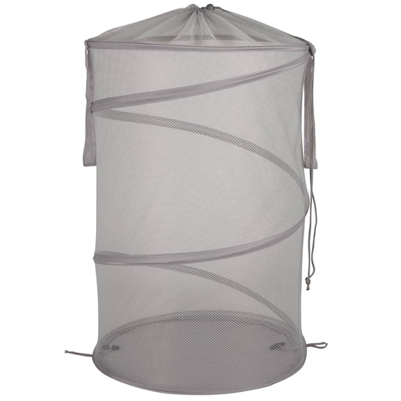 Mainstays Easy Carry Handles Laundry Hamper with Cinch Top, Soft Silver, Adult