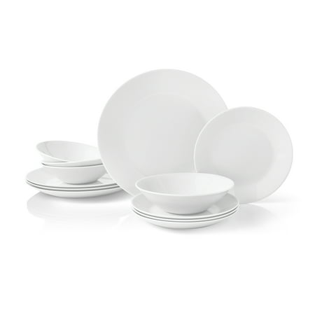 Mainstays Aila 12pc Glass Dinnerware Set - Modern Design, Service For 4, White