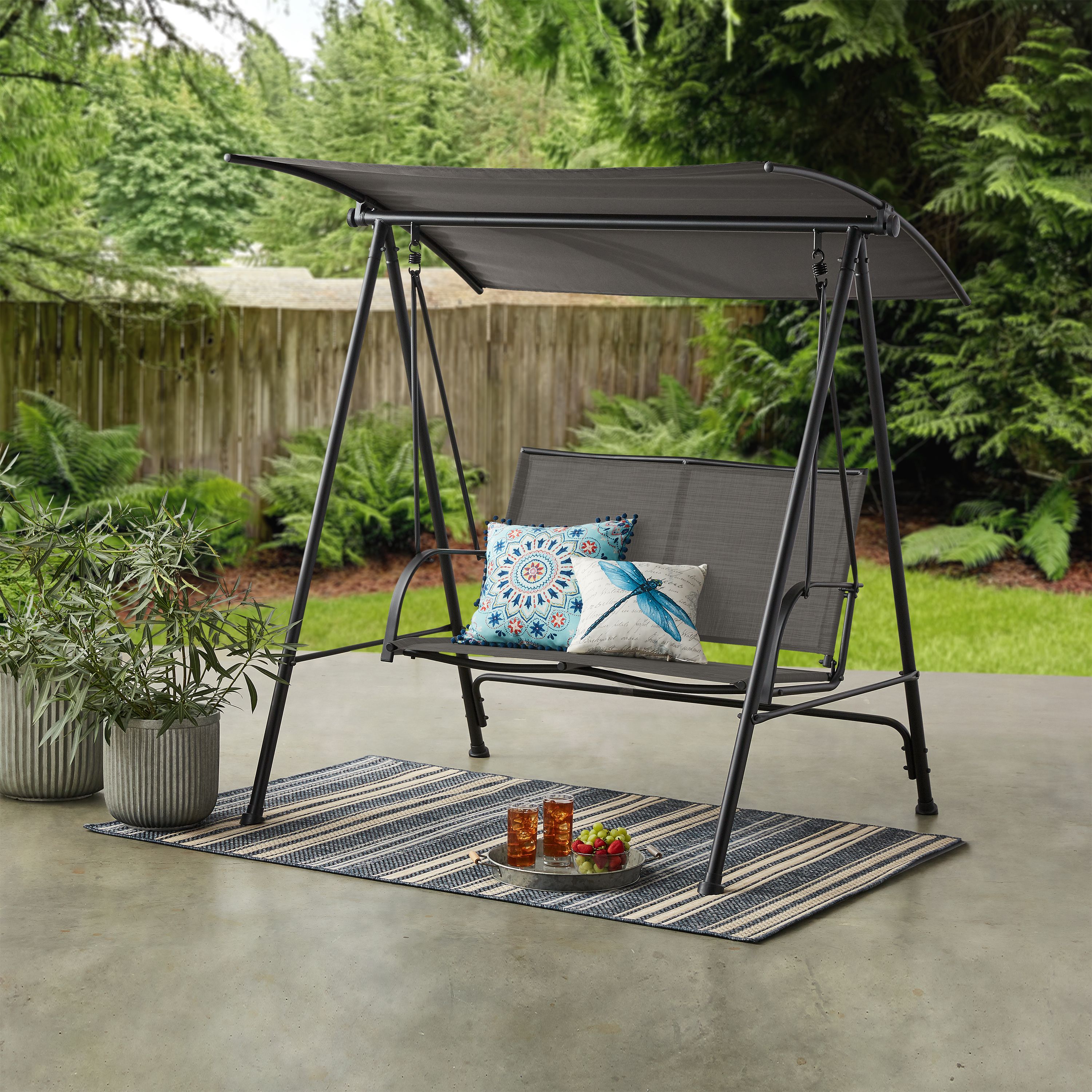 Mainstays Albany Lane 2-Seat Steel Canopy Porch Swing, Black/Gray - image 1 of 9