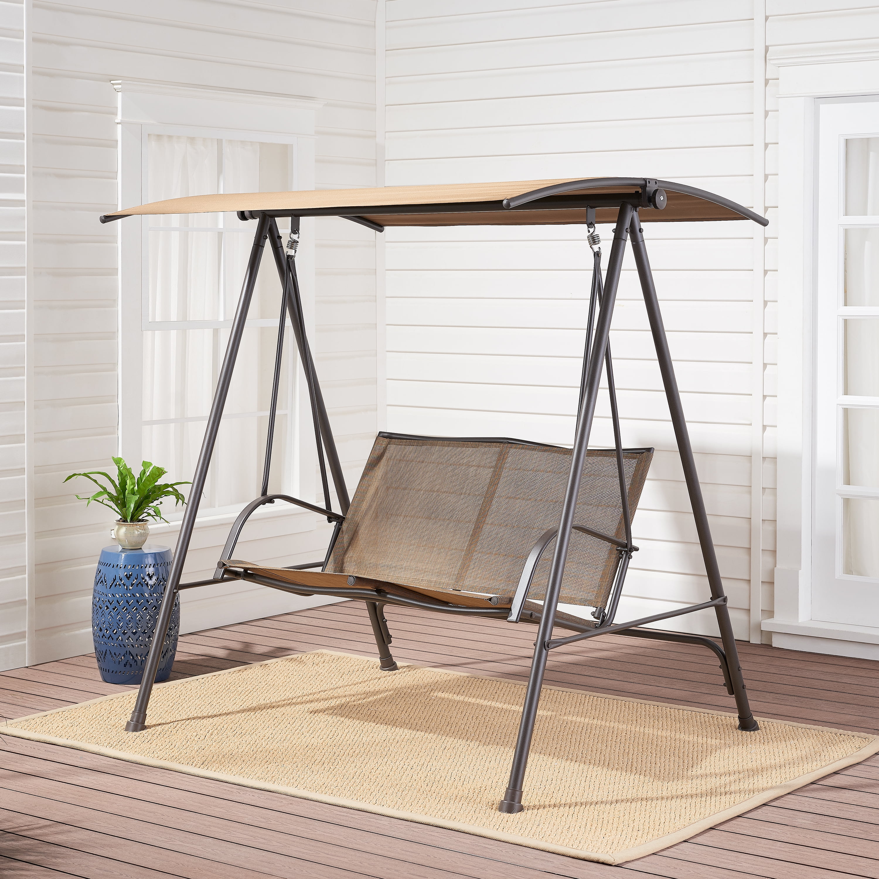 Mainstays Albany Lane 2 Seat Steel Canopy Porch Swing Brown Tan