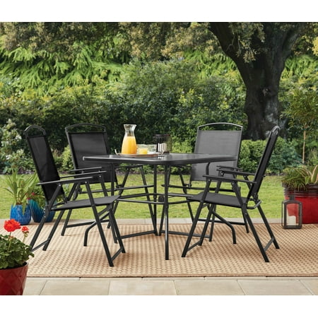 Mainstays Albany Lane 5-Piece Steel Outdoor Patio Dining Set with Umbrella Hole, Black