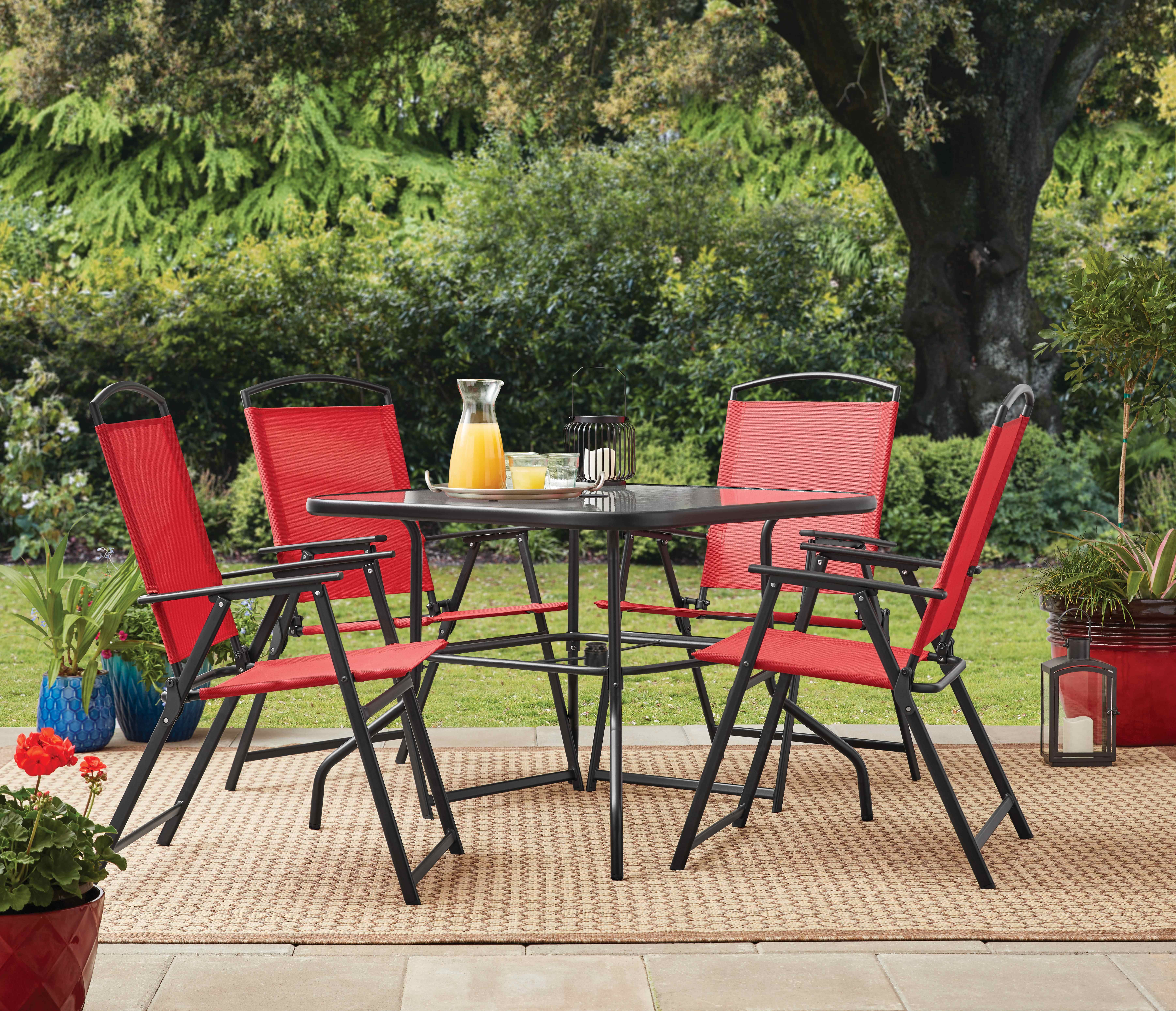 Mainstays Albany Lane 5 Piece Outdoor Dining Set, Red