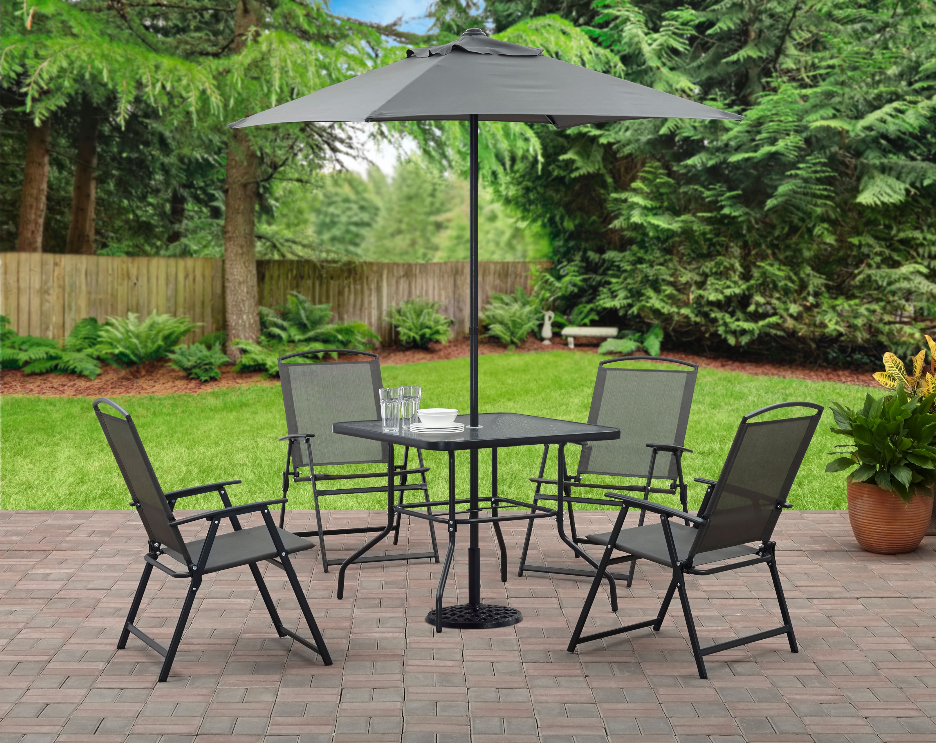 Mainstays Albany Lane 6-Piece Outdoor Patio Dining Set, Gray/Black - image 1 of 11