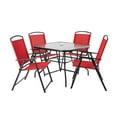 thumbnail image 1 of Mainstays Albany Lane 5-Piece Steel Outdoor Patio Dining Set with Umbrella Hole, Red, 1 of 11