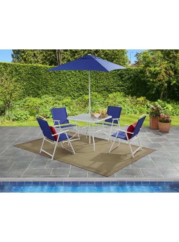Mainstays Albany Lane Steel Outdoor Patio Dining Set of 6, Blue